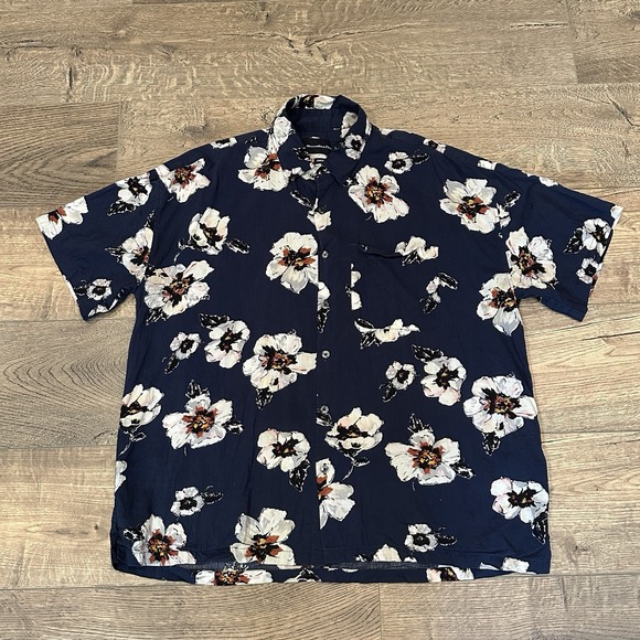 Abercrombie & Fitch Mens‎ Camp Shirt Size L Button Up Oversized Floral Preppy - Picture 1 of 9